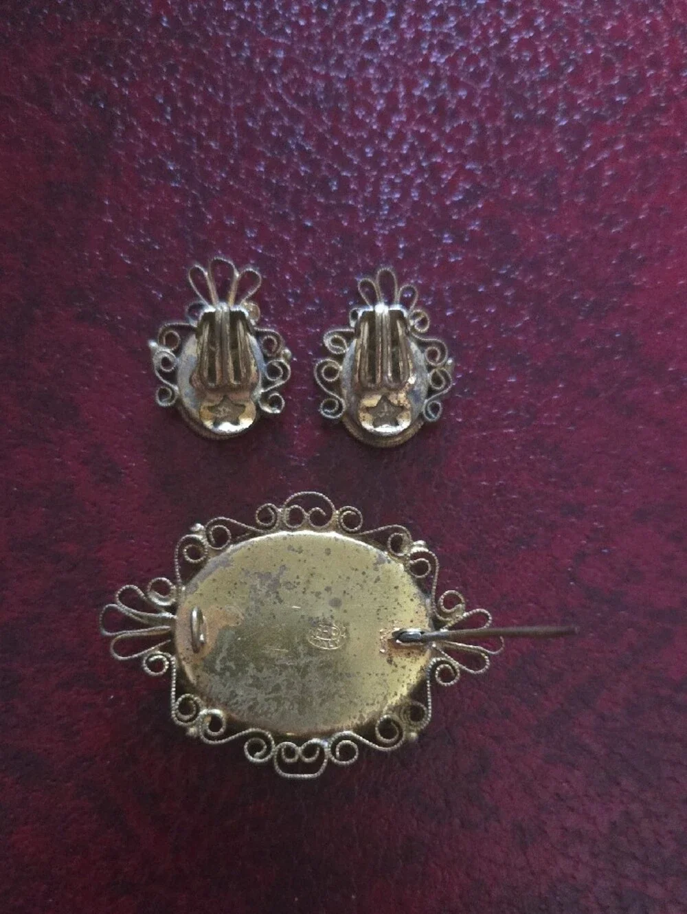 Vtg Floral Micro-Mosaic Brooch and Earring Set